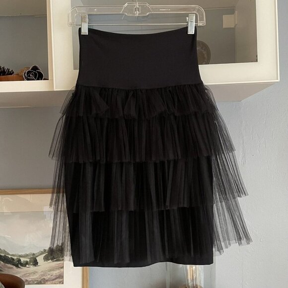 Vintage 90’s Ritmo Di Perla Pencil Skirt w/Tiered Tulle Black Size 42 - Picture 1 of 6
